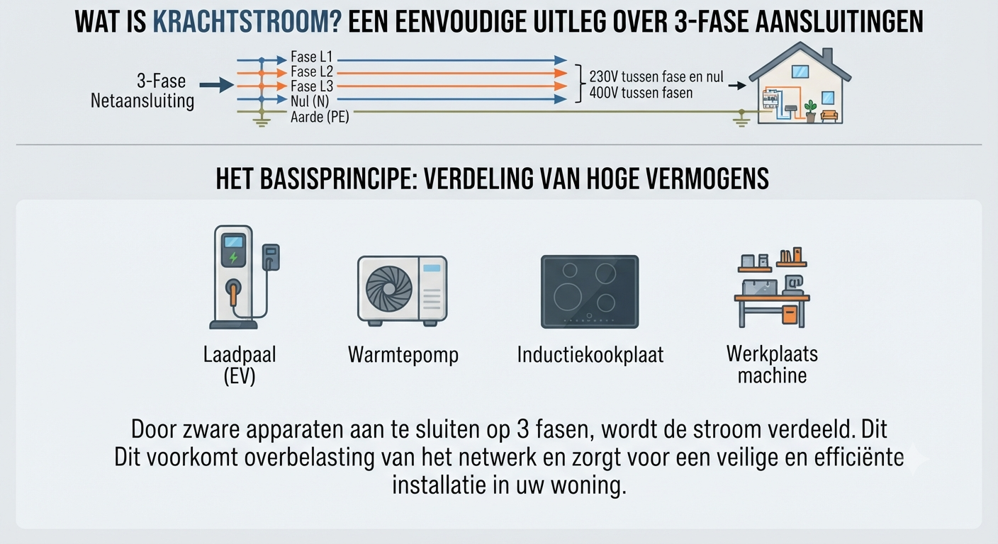 Wat is krachtstroom? Alles over krachtgroepen en 3-fase aardlekautomaten