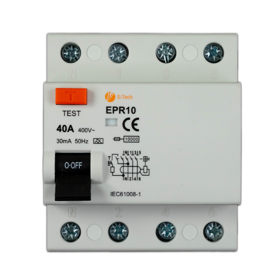 E-TECH Aardlekschakelaar 4-Polig 40A 30mA type A