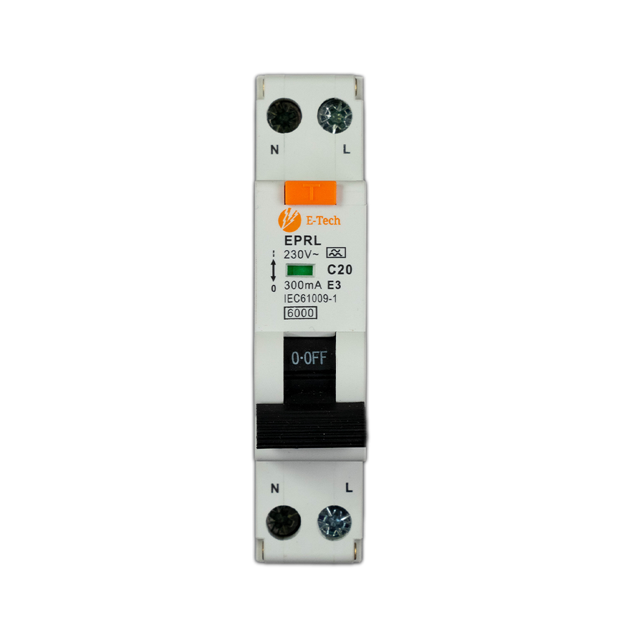 E-TECH 1-Fase Aardlekautomaat C20 300mA Type A 1P+N – 18 mm
