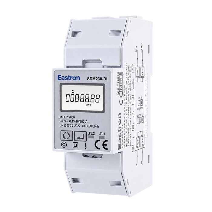 Eastron SDM230-DI-MID 1-fase kWh-meter – 100A, Modbus en digitale ingangen