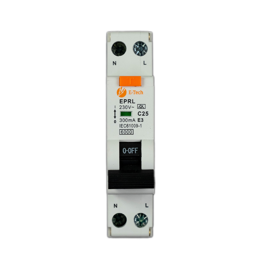 E-TECH 1-Fase Aardlekautomaat C25 300mA Type A 1P+N – 18 mm