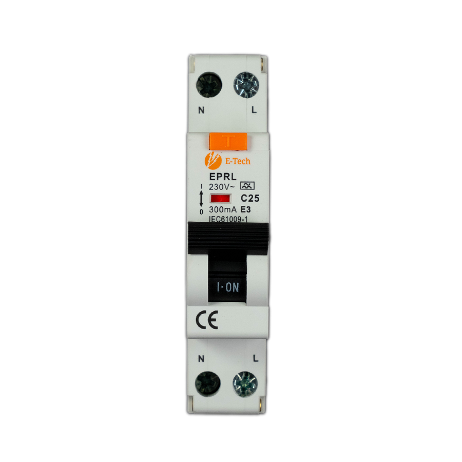 E-TECH 1-Fase Aardlekautomaat C25 300mA Type A 1P+N – 18 mm