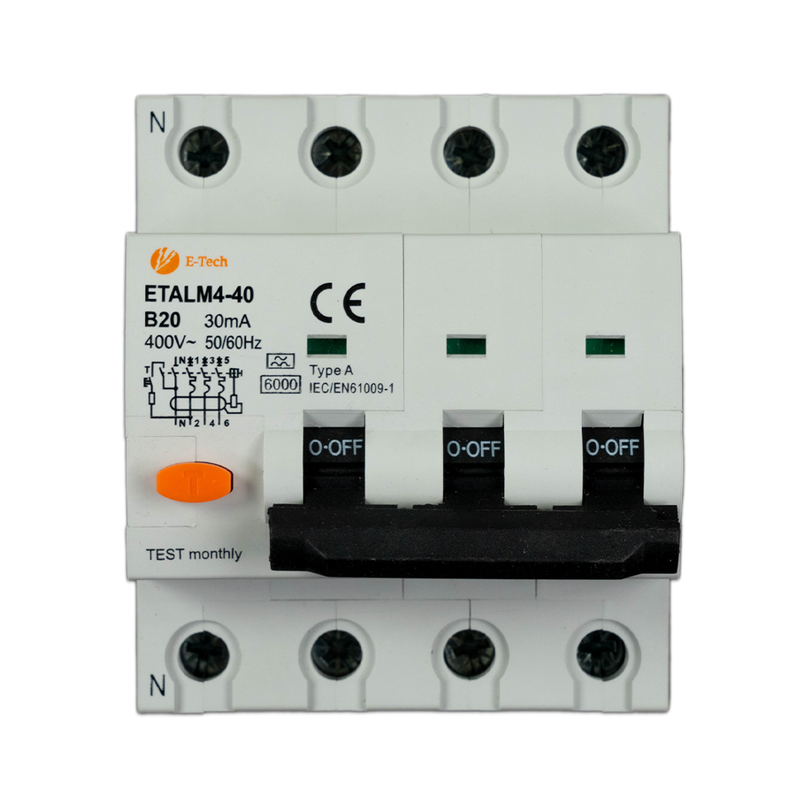 E-TECH Aardlekautomaat B20 100mA 3P+N