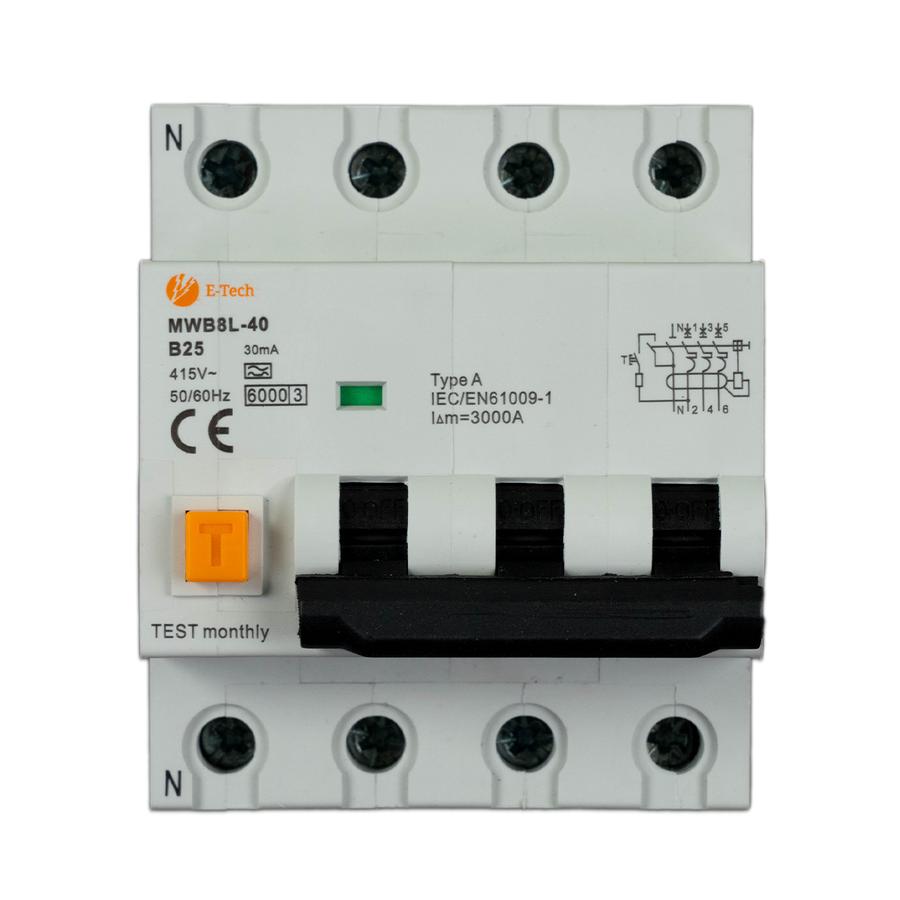 E-TECH Aardlekautomaat B25 30mA 3P+N