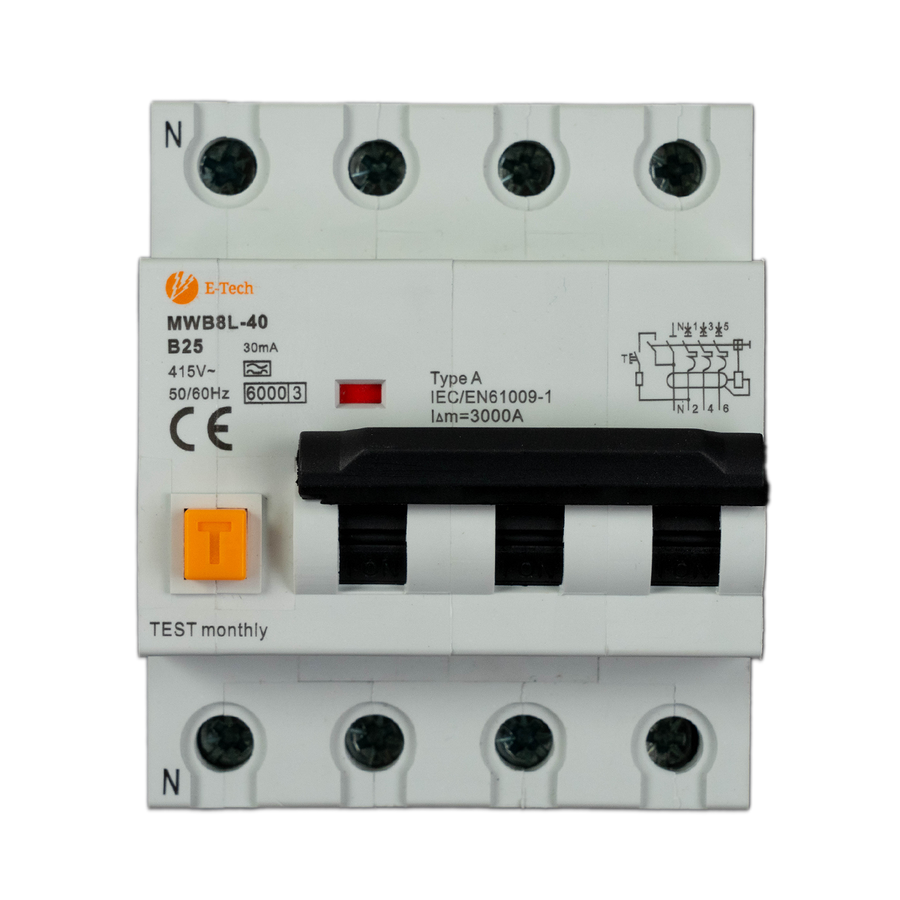 E-TECH Aardlekautomaat B25 30mA 3P+N