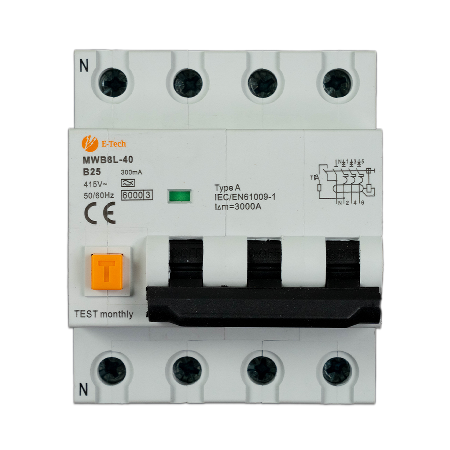 E-TECH Aardlekautomaat B25 300mA 3P+N