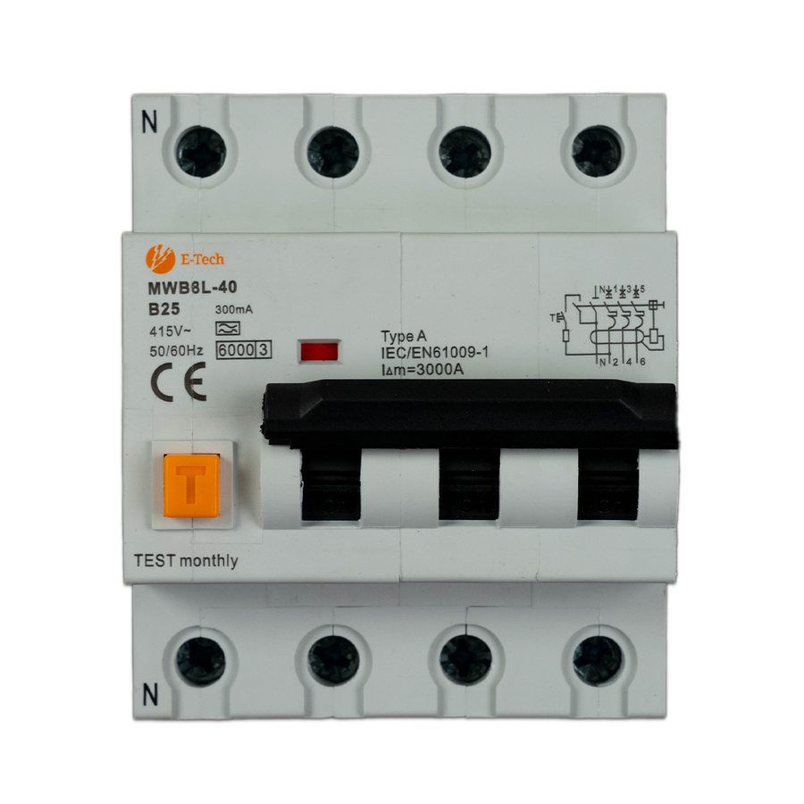 E-TECH Aardlekautomaat B25 300mA 3P+N