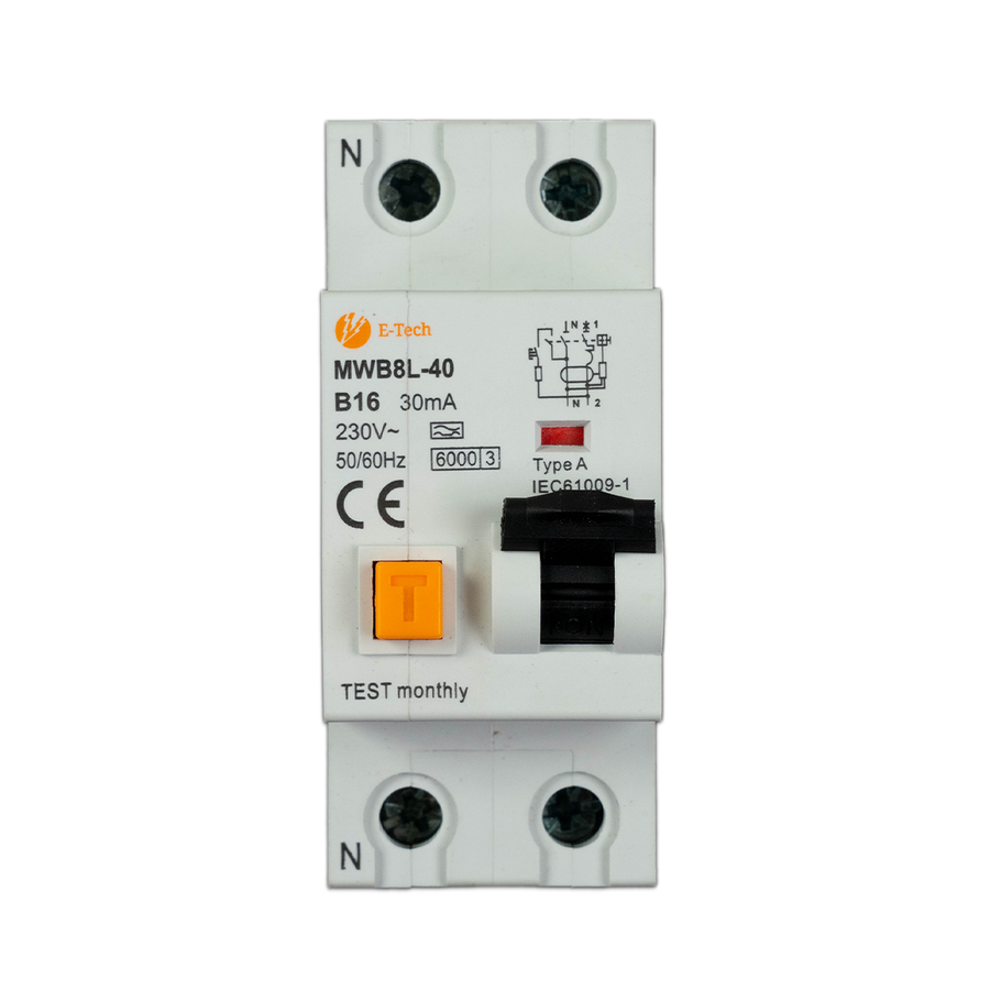 E-TECH Aardlekautomaat B16 30mA 1P+N 36mm