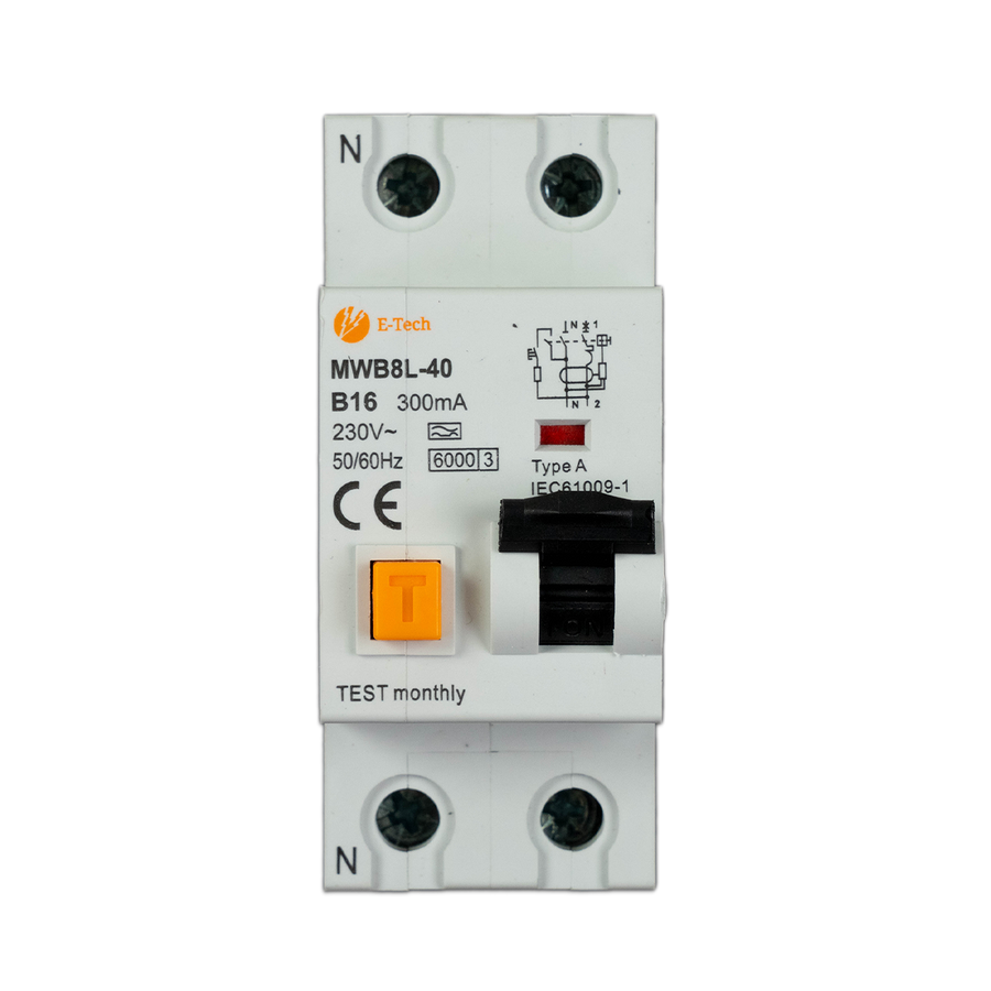 E-TECH Aardlekautomaat B16 300mA 1P+N 36mm
