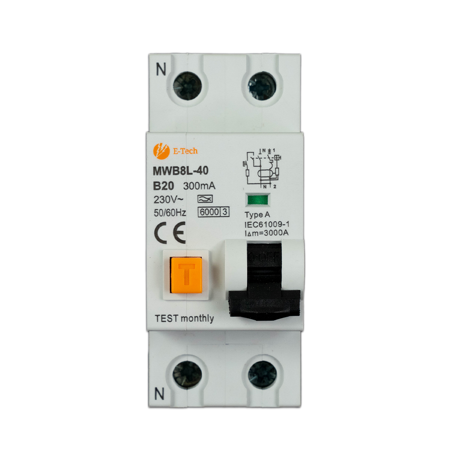 E-TECH Aardlekautomaat B20 300mA 1P+N 36mm
