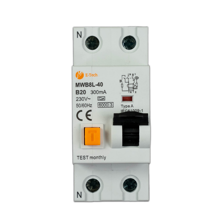 E-TECH Aardlekautomaat B20 300mA 1P+N 36mm