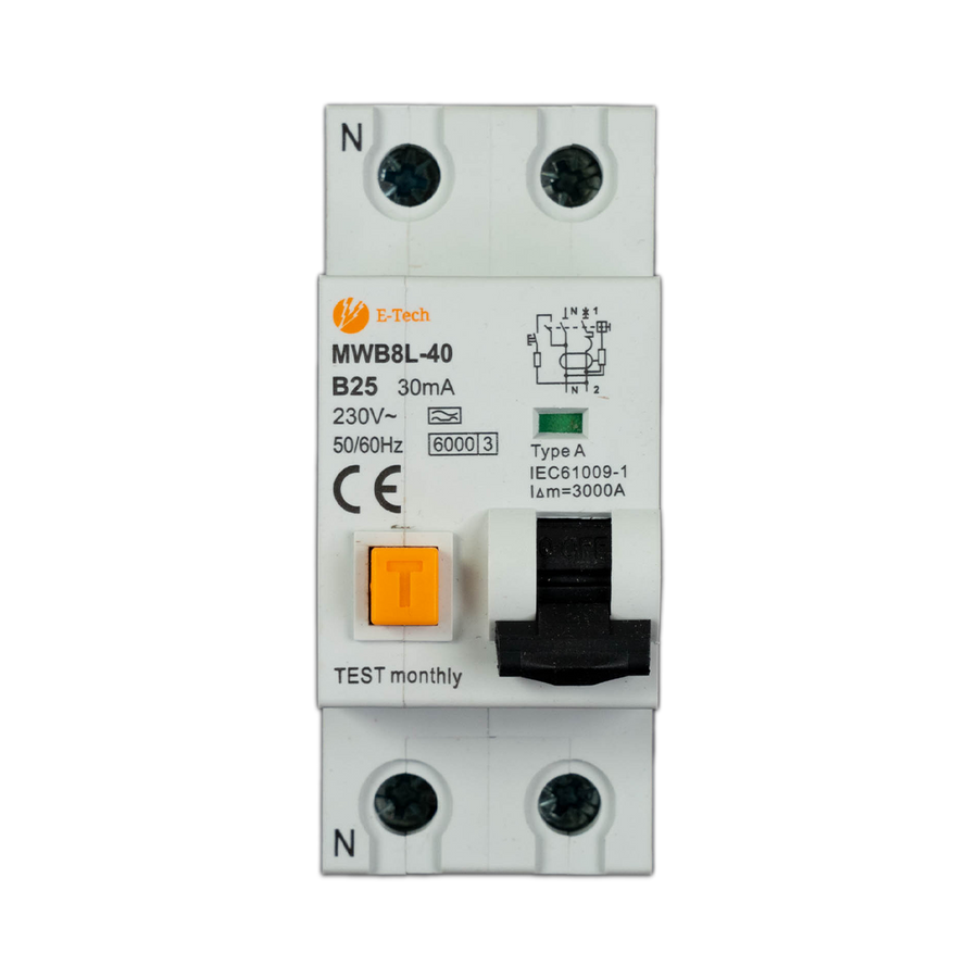 E-TECH Aardlekautomaat B25 30mA 1P+N 36mm