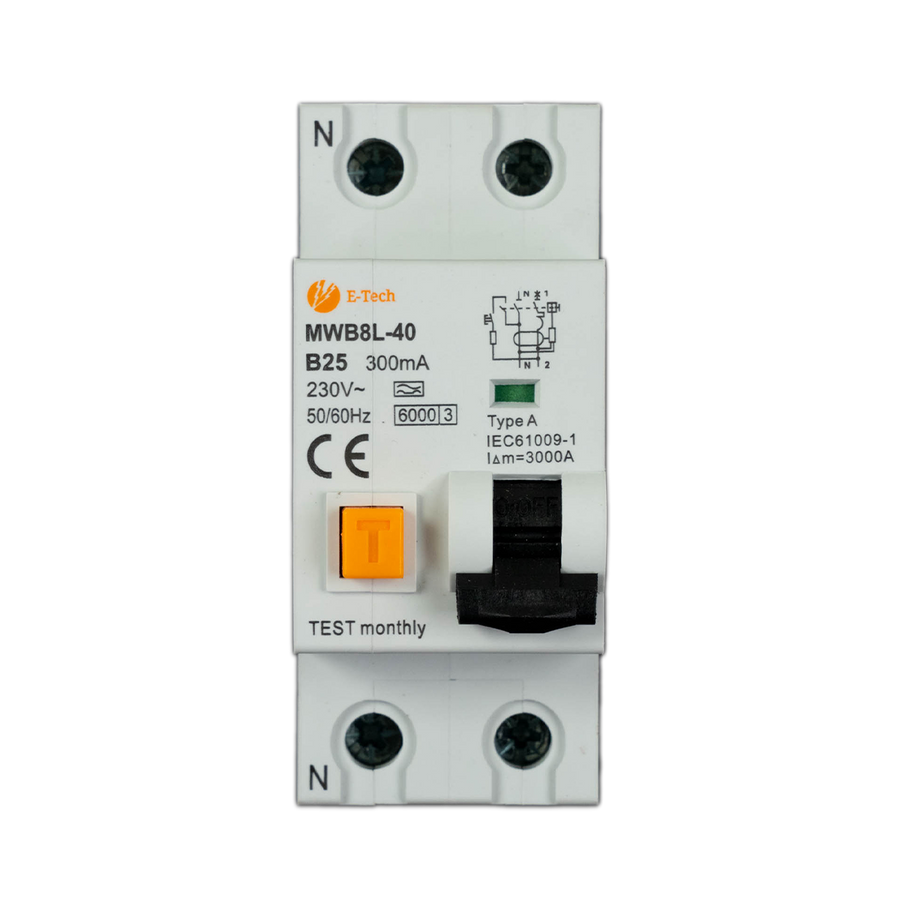 E-TECH Aardlekautomaat B25 300mA 1P+N 36mm