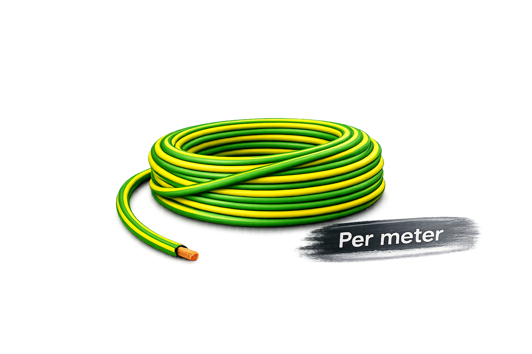 Montagesnoer soepel groen/geel (aarde) 4mm per meter