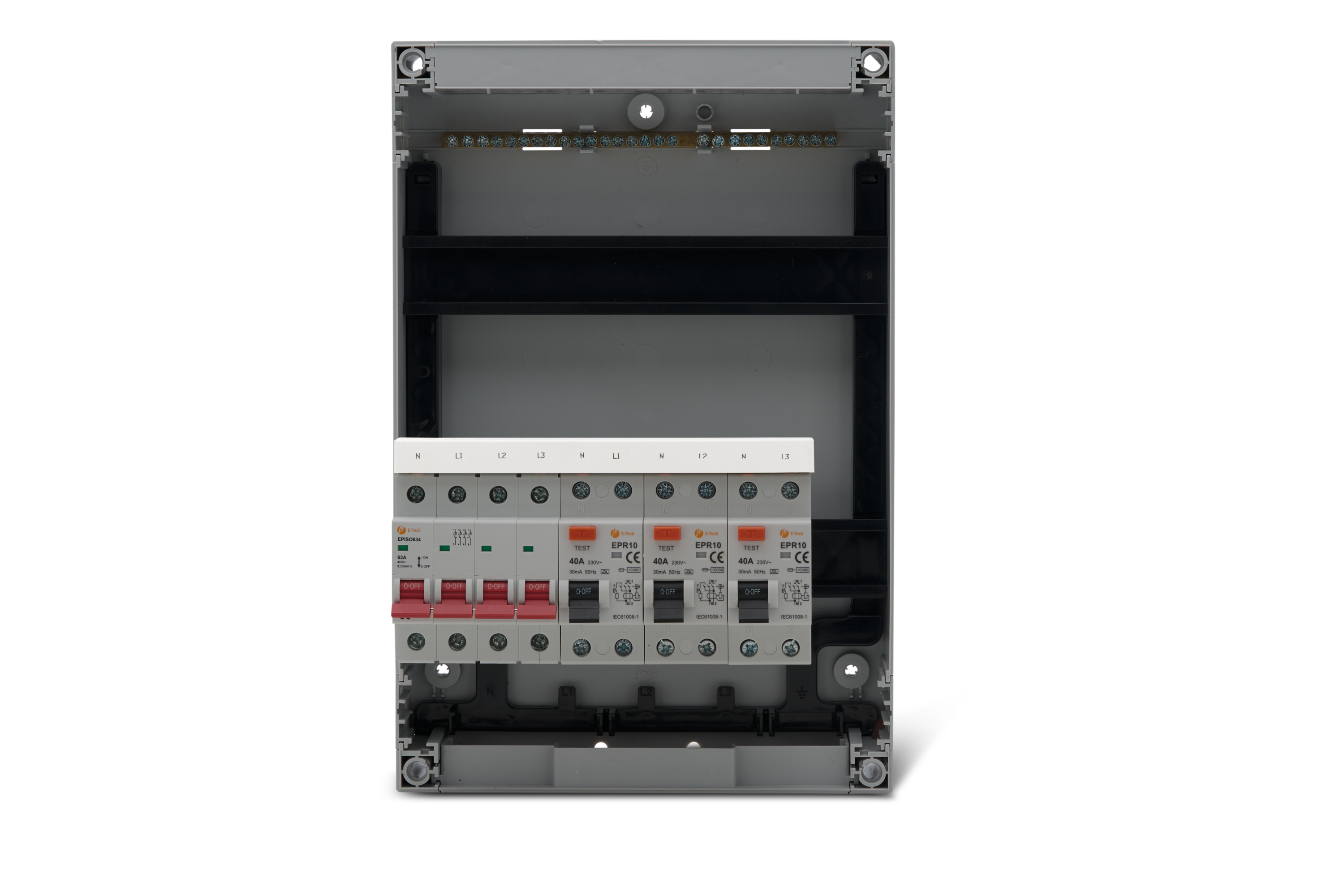 Groepenkast met 63A hoofdschakelaar en 6mm bedrading